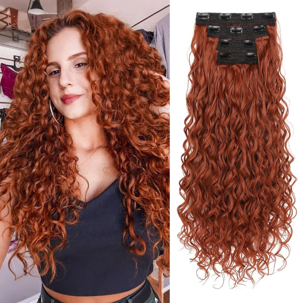 Curly Clip In Hair Extensions, 4PCS 24 Inch Long Hair Extensions, 18D-204H006